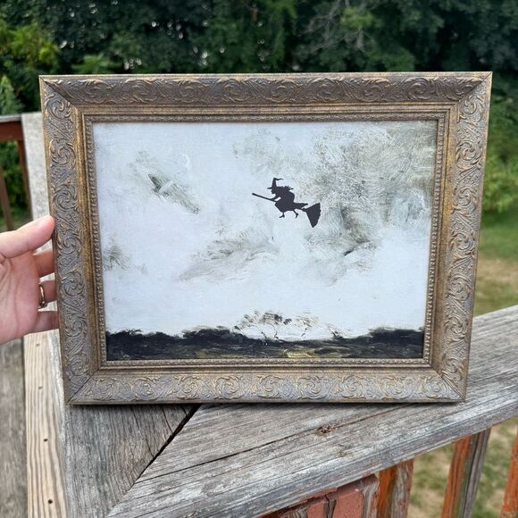 NEW Petal Lane Framed Witch Silhouette Halloween Art Painting Picture 11x14” - Picture 1 of 3